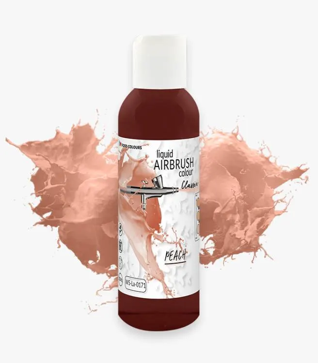 Tekutá airbrush barva Food Colours v broskvovém odstínu o objemu 135 ml pro dekorování dortů
