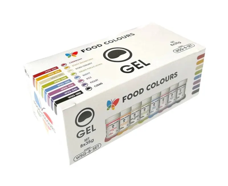 Sada osmi gelových potravinářských barev Food Colours pro barvení potahovacích hmot, marcipánu a krémů