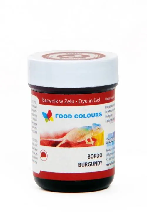 Gelová barva Food Colours v bordó odstínu pro obarvení dortových krémů, marcipánu a potahovacích hmot