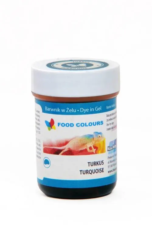 Gelová barva Food Colours v tyrkysovém odstínu o objemu 35 g na barvení krémů a těst