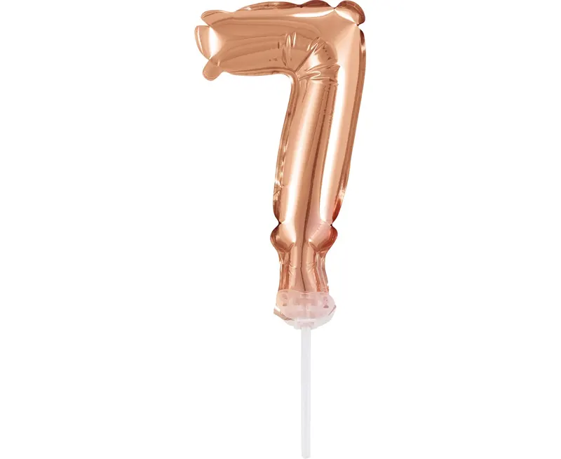 Nafukovací číslice 7 v rose gold barvě na zapíchnutí do dortu, výška 13 cm