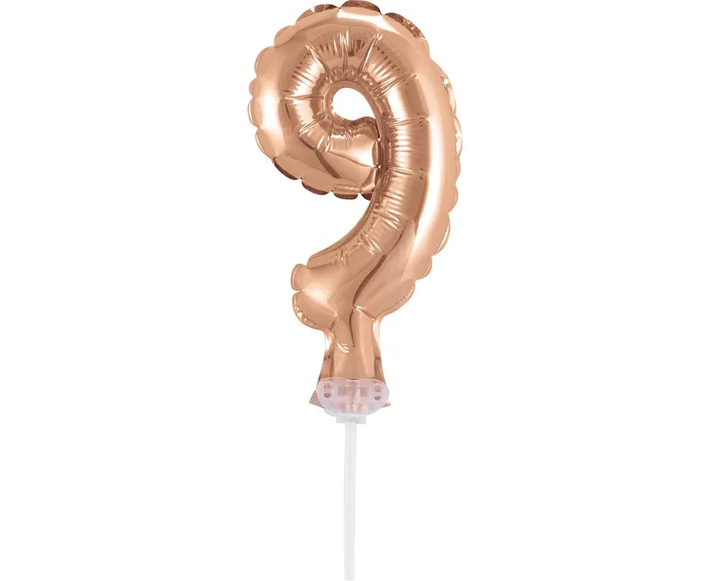 Nafukovací číslice 9 v rosegold barvě na tyčce, výška 13 cm, na zdobení dortů a dezertů od značky Godan