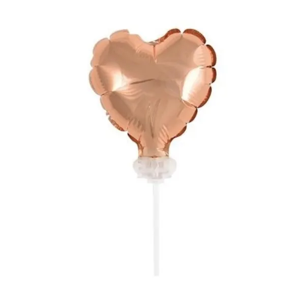 Nafukovací srdíčko v odstínu rose gold o velikosti 8 cm na tyčce jako ozdoba na dort od značky Godan