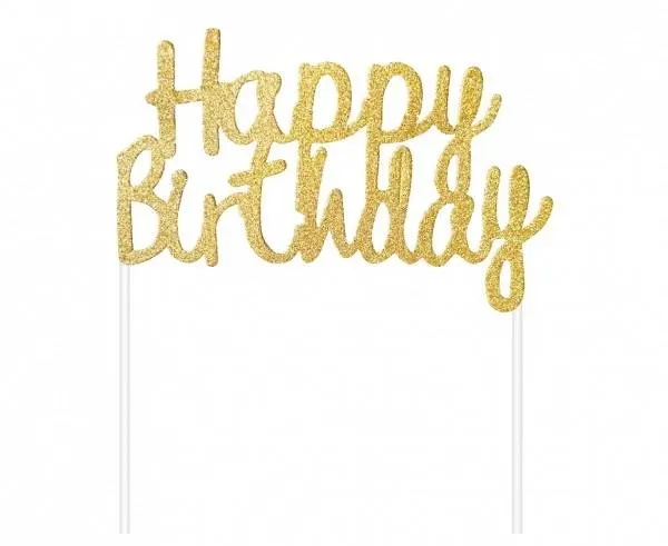 Zlatý zápich do dortu s nápisem Happy Birthday od značky Godan pro narozeninové oslavy