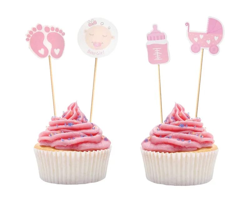 Zápichy do cupcakes HOLČIČKA z růžového plastu, sada 12 ks na dekoraci dortů a cupcakes
