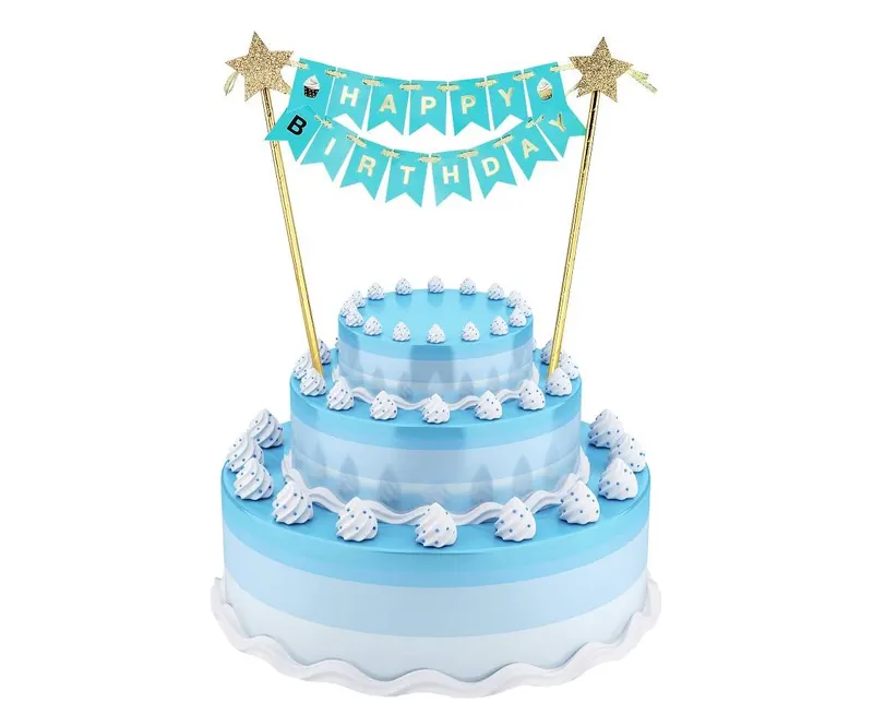 Modrá dekorace na dort s nápisem Happy Birthday pro kluka od značky Godan
