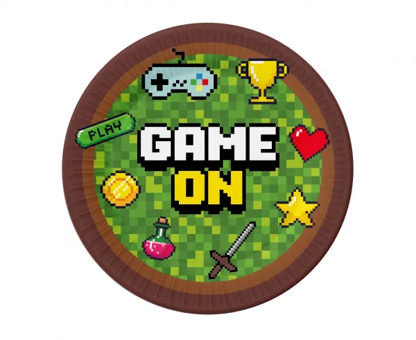 Papírové talířky s motivem Minecraft Game On o průměru 18 cm, balení 6 ks, značka Godan, na party a narozeniny