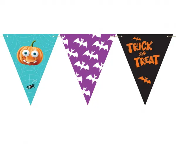 Halloweenská vlaječková girlanda Godan s motivem Trick or treat v délce 250 cm k výzdobě dětské party
