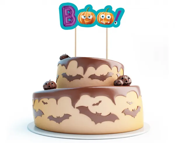 Halloween dekorace na dort Godan s motivem Trick or Treat a Boo, jeden ozdobný zápich pro dort nebo cupcake