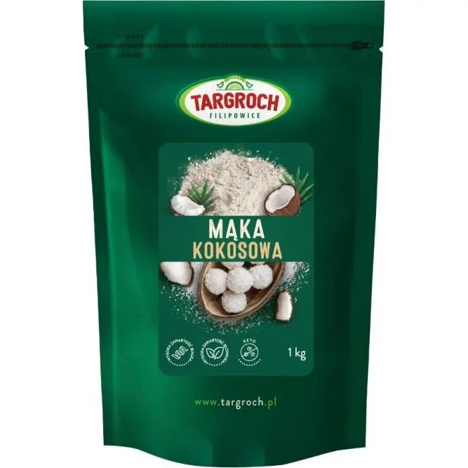 Kokosová mouka Targroch v balení 1 kg vhodná k pečení sušenek, muffinů a dortových korpusů