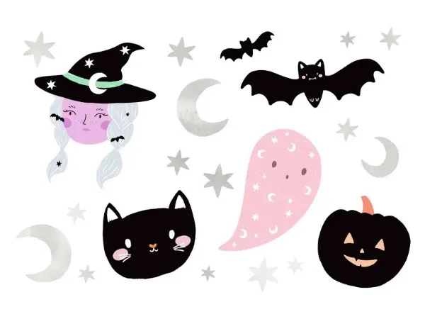 Dětská tetování s motivy čarodějnic na Halloween od značky PartyDeco, balení 20 kusů pro karneval a oslavy