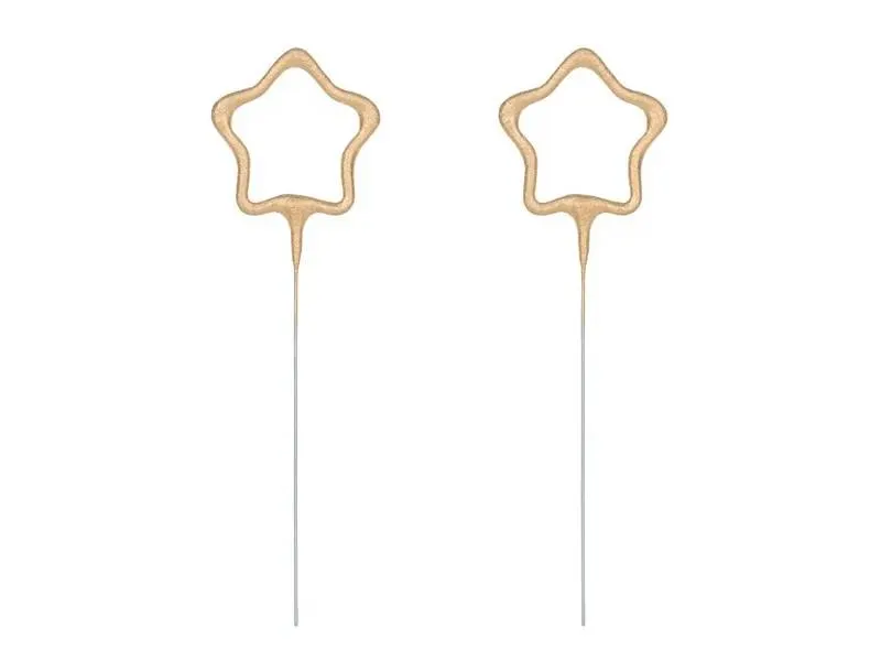 Prskavky PartyDeco ve tvaru hvězdy, balení 2 kusy, výška 16,5 cm, na zapálení k dortu nebo oslavě