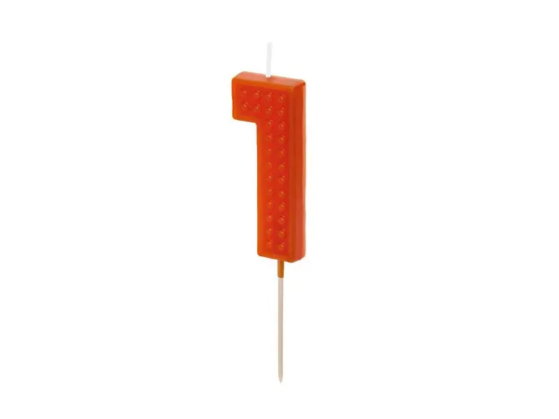 Červená svíčka na špejli PartyDeco číslo 1 o výšce 6 cm k zapíchnutí do dortu nebo dezertu