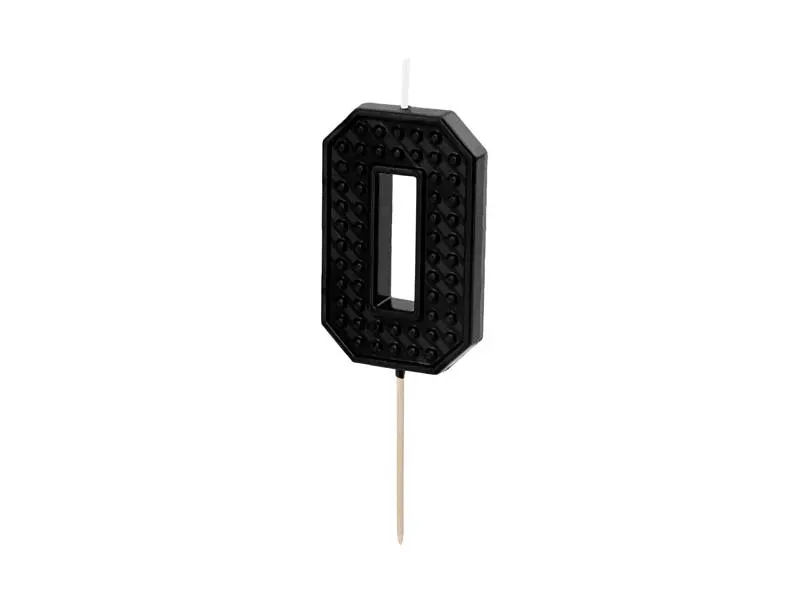 Černá svíčka PartyDeco na špejli číslo 0 k dortům a party dekoracím, výška 6 cm