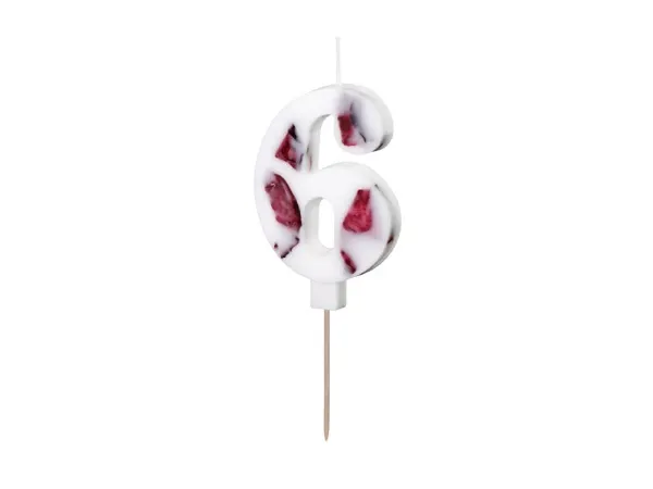Narozeninová svíčka číslo 6 s okvětními lístky od značky PartyDeco na zdobení dortu nebo cupcaků
