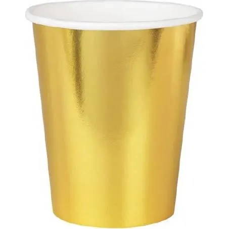 Papírové kelímky v zlaté barvě o objemu 220 ml, balení 6 kusů, vhodné na párty a oslavy