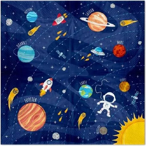 Papírové ubrousky s motivem vesmíru, 10 kusů o rozměru 33 x 33 cm od značky Party Pal na dětskou oslavu