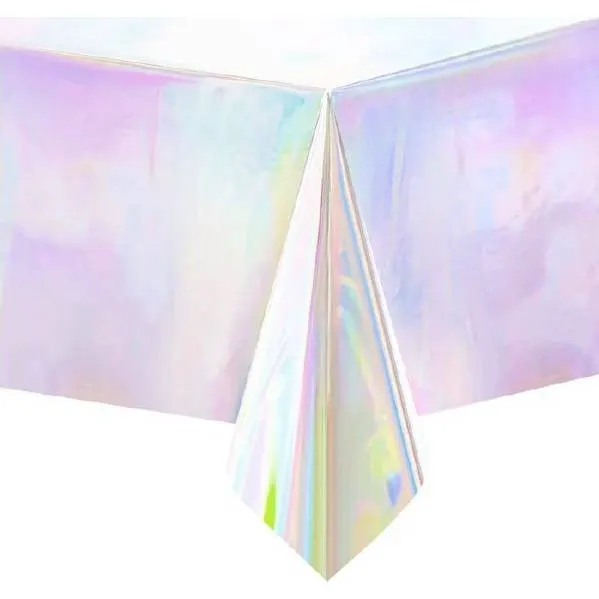 Stříbrný jednorázový ubrus s duhovým leskem od značky Party Pal o rozměru 274 x 137 cm na dlouhé party stoly
