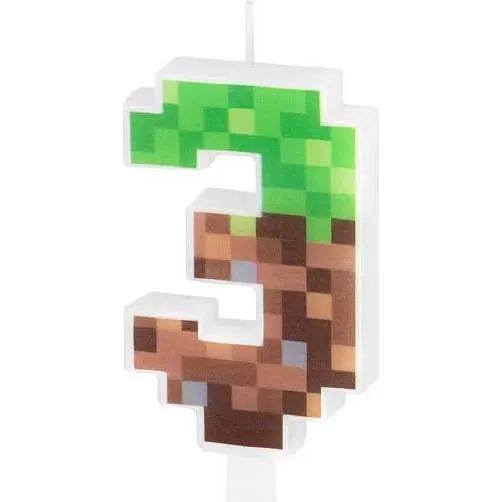 Narozeninová svíčka Party Pal ve tvaru číslice 3 s motivem hry Minecraft, výška 7 cm, na zdobení dortu