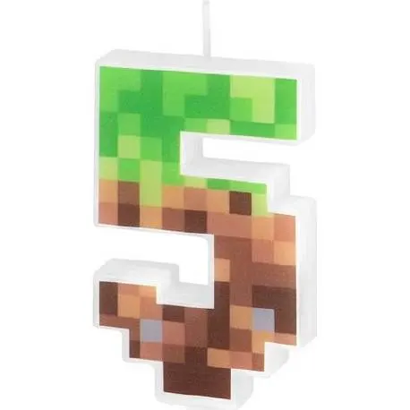 Dortová svíčka číslo 5 v motivu Minecraftu od značky Party Pal, výška 7 cm, na zdobení dortů a cupcaků