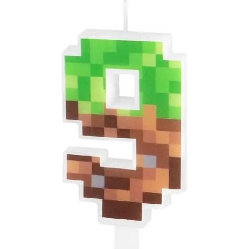 Dortová svíčka v motivu hry Minecraft s číslem 9, výška 7 cm, na zdobení dětského narozeninového dortu