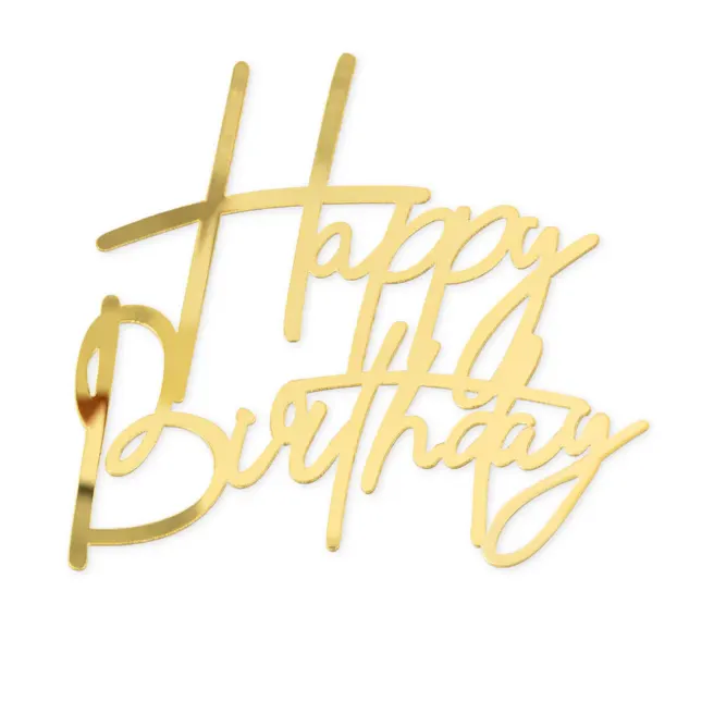 Zlatý zápich s nápisem Happy Birthday od značky Party Pal na zdobení narozeninového dortu