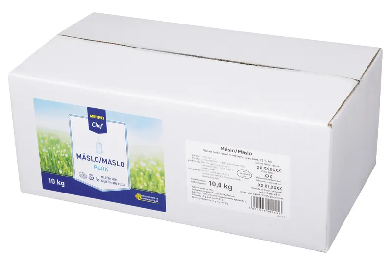 Chlazené máslo 82 % tuku v balení 10 kg vhodné na pečení a přípravu krémů