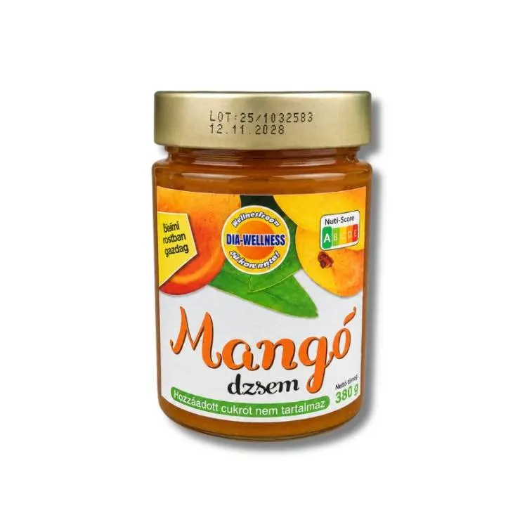 Mangový džem s 35% mangového pyré v balení 380 g vhodný do cukrářství na dorty, rolády a dezerty