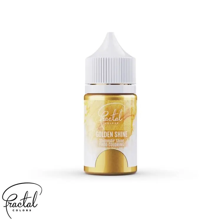 Tekutá perleťová airbrush barva Fractal Golden Shine se zlatým metalickým leskem na zdobení dortů o hmotnosti 33 g