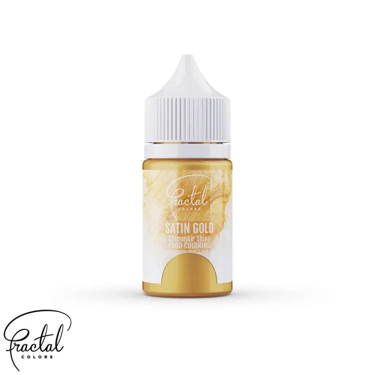 Perleťová tekutá barva Fractal Satin Gold pro airbrush dekorace dortů v zlatém metalickém odstínu, objem 33 g