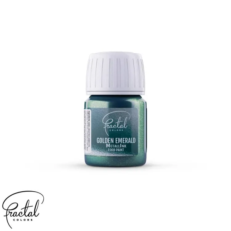 Tekutá metalická barva Fractal Golden Emerald na dekorování dortů, zlatozelený třpytivý odstín o objemu 30 ml