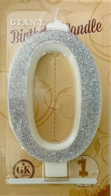 Stříbrná dortová svíčka ve tvaru číslice 0 o výšce 13 cm