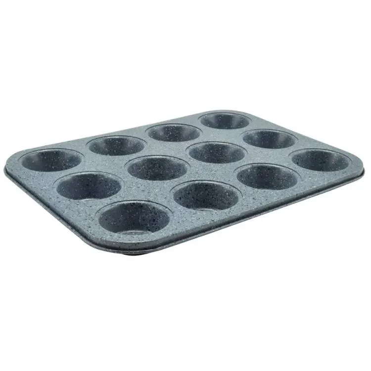 Nepřilnavá forma Perfect Home na 12 muffinů v šedé barvě pro pečení muffinů a cupcakes