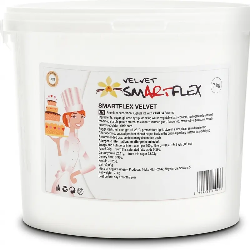 Bílá potahovací dortová hmota Smartflex s vanilkovou příchutí pro hladké potahování a modelování dortů