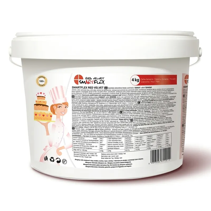 Červená potahovací dortová hmota Smartflex s vanilkovou vůní v balení 4 kg pro potahování dortů