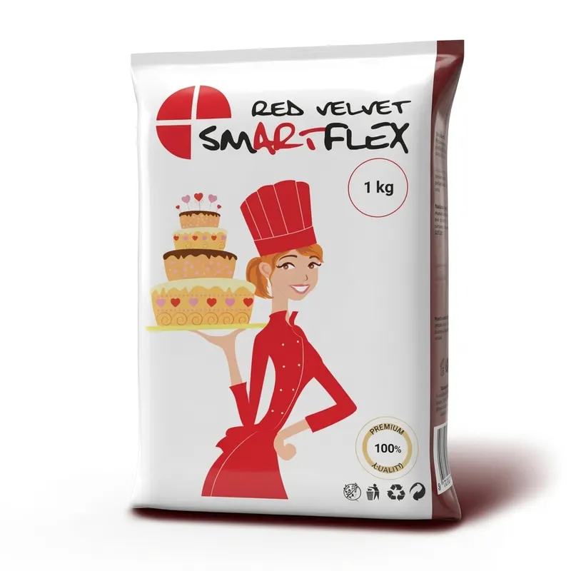 Potahovací dortová hmota SMARTFLEX v červené barvě s vanilkovou příchutí, 1 kg, pro potahování a modelování dortů