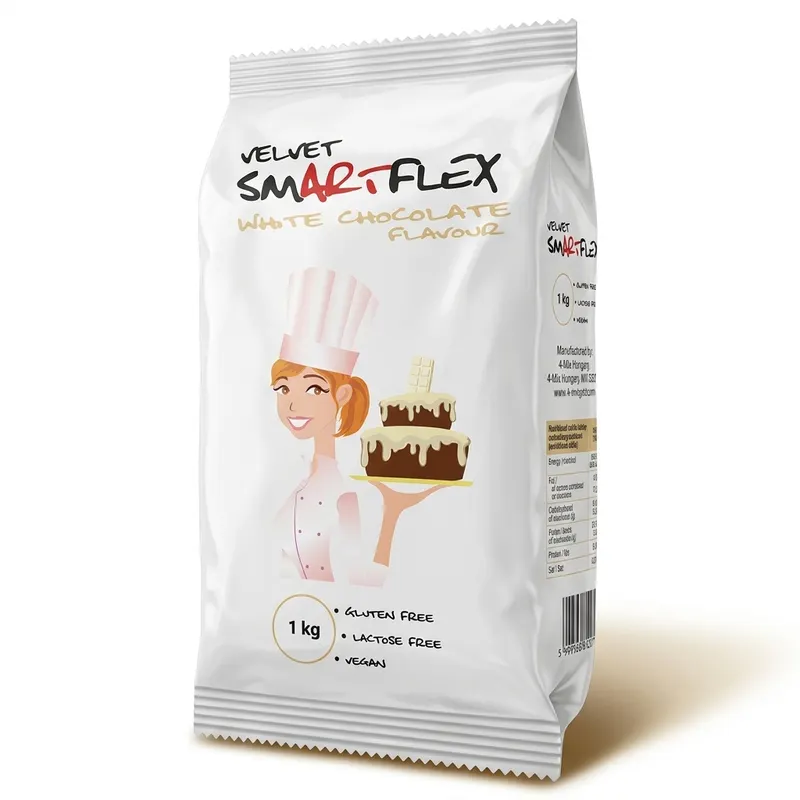 Bílá čokoládová potahovací dortová hmota SMARTFLEX značky 4-Mix v balení 1 kg na potahování dortů a modelování