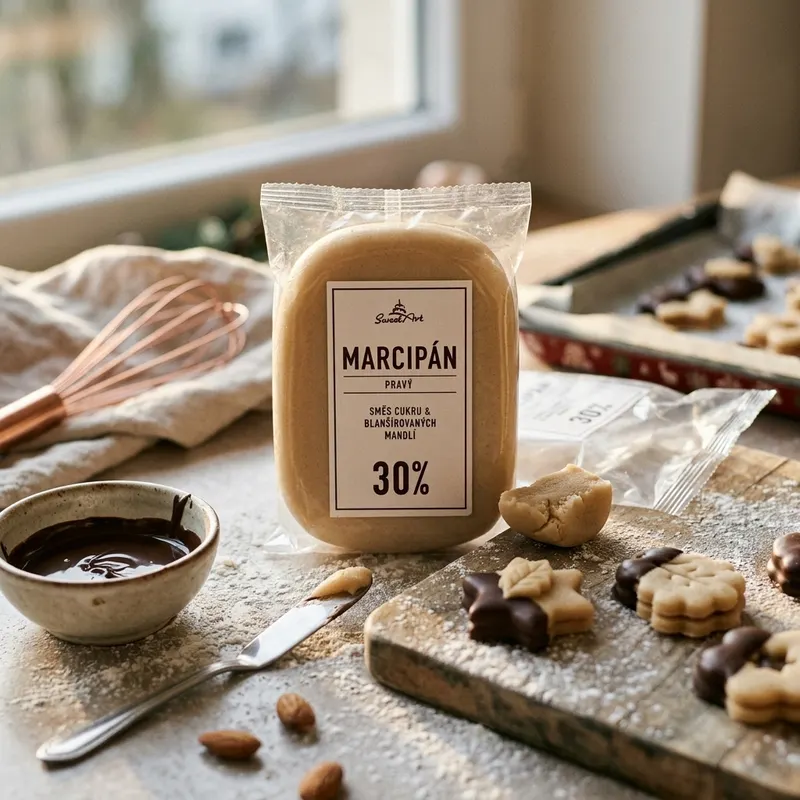 Nebělený marcipán SweetArt s 30% mandlí v přírodním odstínu, 1 kg, vhodný na potahování a modelování dortů