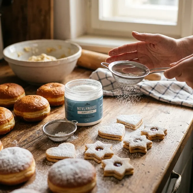 Nevlhnoucí moučkový cukr SweetArt v balení 100 g k poprašení dezertů a dortů
