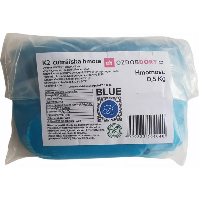 Modrá potahovací hmota K2 na dorty od značky Új-Stefánia, balení 0,5 kg