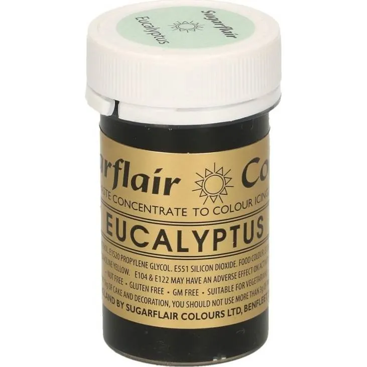 Gelová potravinářská barva Sugarflair v odstínu eucalyptus pro barvení krémů, těst a potahovacích hmot