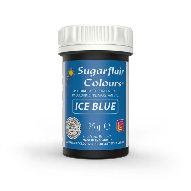 Gelová barva Sugarflair v ledově modrém odstínu na barvení krémů, těst a hmoty na potahování, balení 25 g