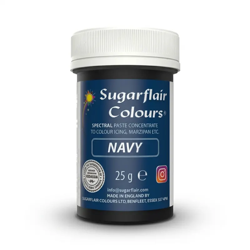 Gelová barva Sugarflair v námořnické modré pro barvení potahovací a modelovací hmoty na dorty