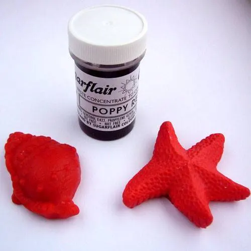 Gelová barva Sugarflair Poppy Red v kelímku 25 g pro obarvení dortových krémů, potahovacích hmot a marcipánu