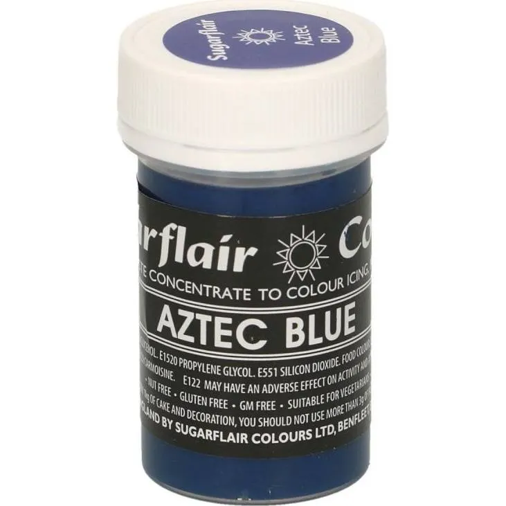 Gelová barva Sugarflair v pastelovém odstínu aztec blue na obarvení krémů, marcipánu a potahovací hmoty
