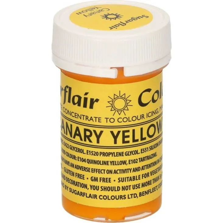 Gelová potravinářská barva Sugarflair v odstínu canary yellow pro zabarvení dortů, krémů a fondánu