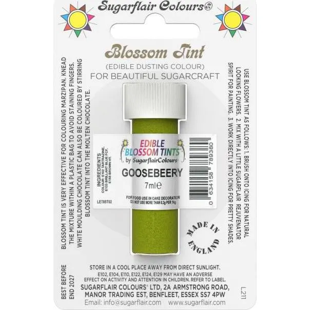 Jedlá prachová barva gooseberry od značky Sugarflair v objemu 7 ml k tónování cukrářských dekorací a dortů