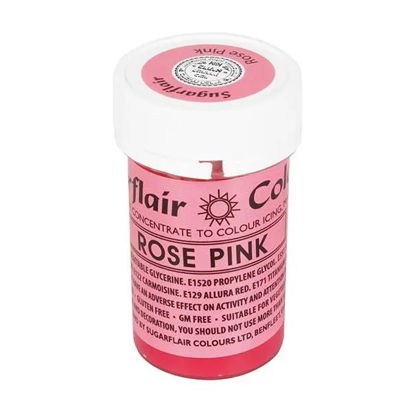 Gelová barva Sugarflair Rose Pink v kelímku 25 g pro barvení fondánu, krémů a těst v cukářství