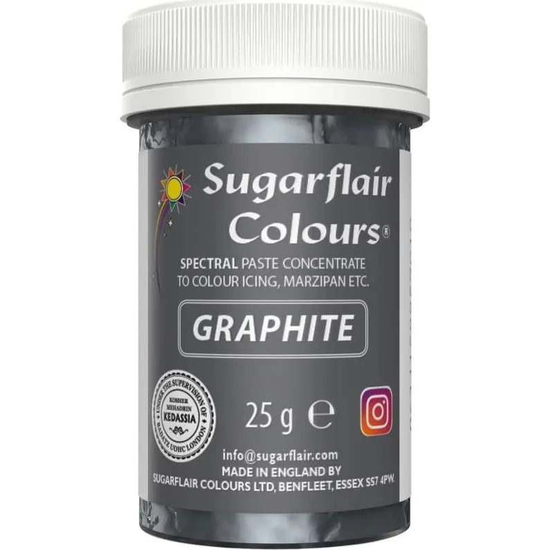 Gelová barva v grafitovém odstínu od značky Sugarflair pro obarvení dortů, marcipánu a krémů