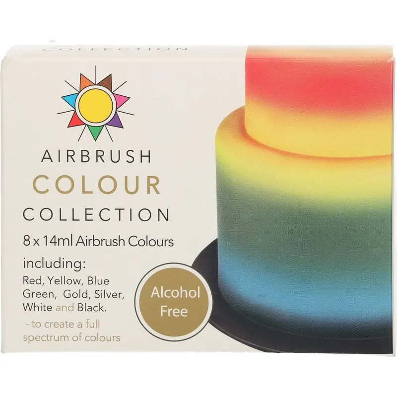 Sada osmi airbrush barev Sugarflair bez alkoholu, 8 x 14 ml, pro zdobení dortů a cukrářských výrobků